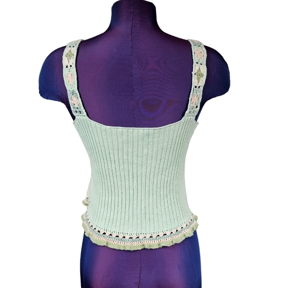 American Eagle Mint Green Pastel Crocheted Cropped Tank Top Size Medium O74 - Picture 5 of 8